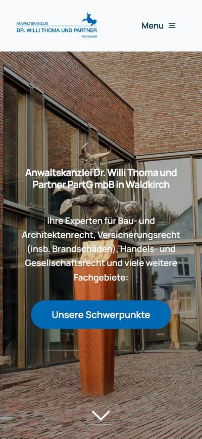 Startseite der Anwaltskanzlei Dr. Thoma am Smartphone