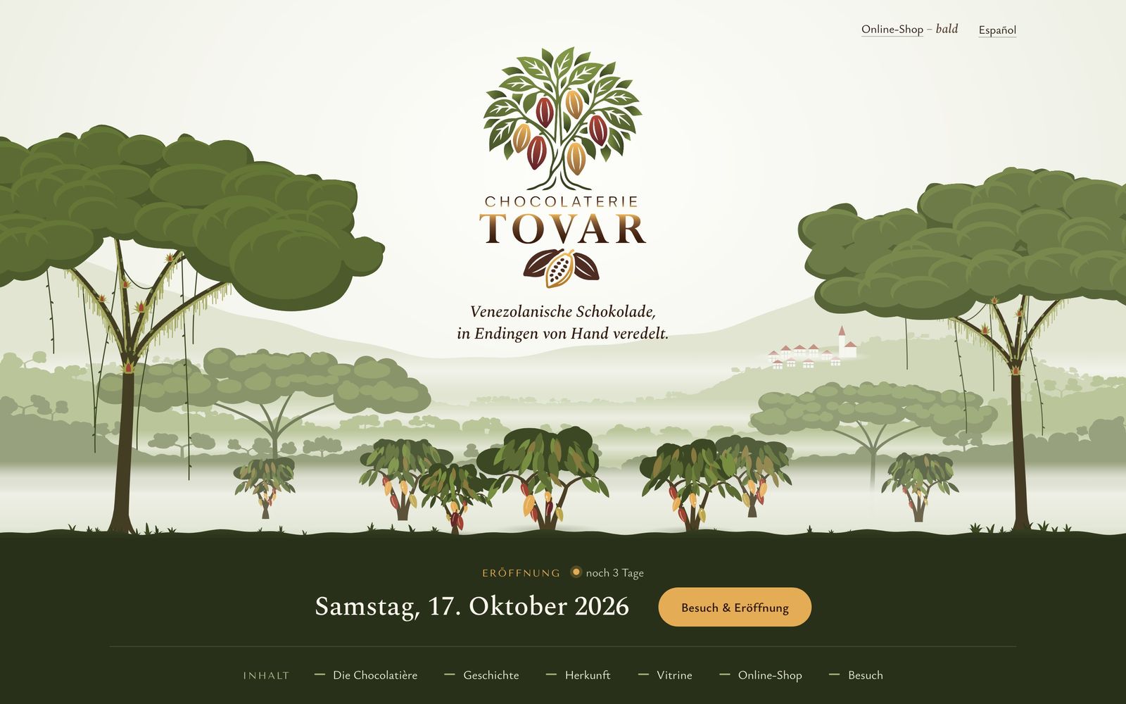 Startseite der Chocolaterie Tovar am Desktop