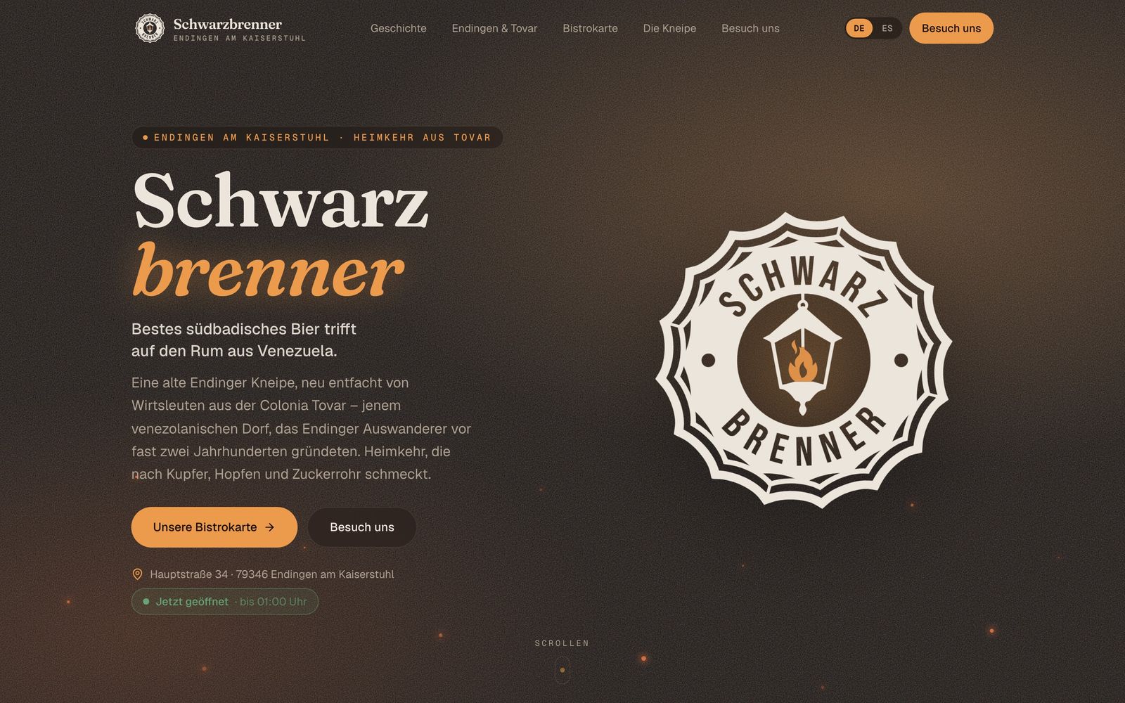Startseite von Schwarzbrenner am Desktop