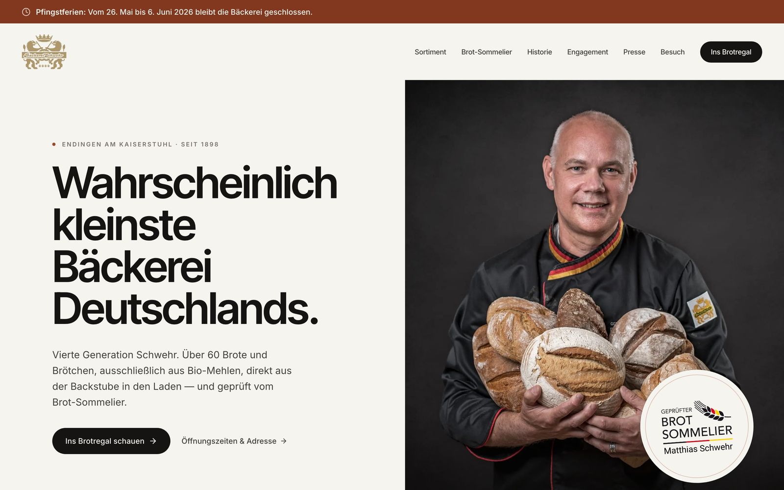 Website der Bäckerei Schwehr auf einem Laptop